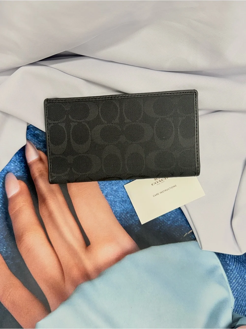 (new+card) Coach Black Signature Monogram Card / Cash Holder with Logo Jacquard